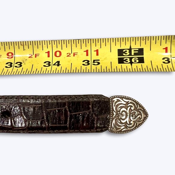 Vtg Coldwater Creek 2008 Western Belt Brown Croc Leather Silver Filigree Buckle main image 4